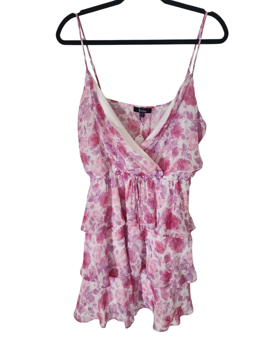 Trixxi Pink Floral Tiered Mini Dress XL Flowy Ruffle Spring Summer